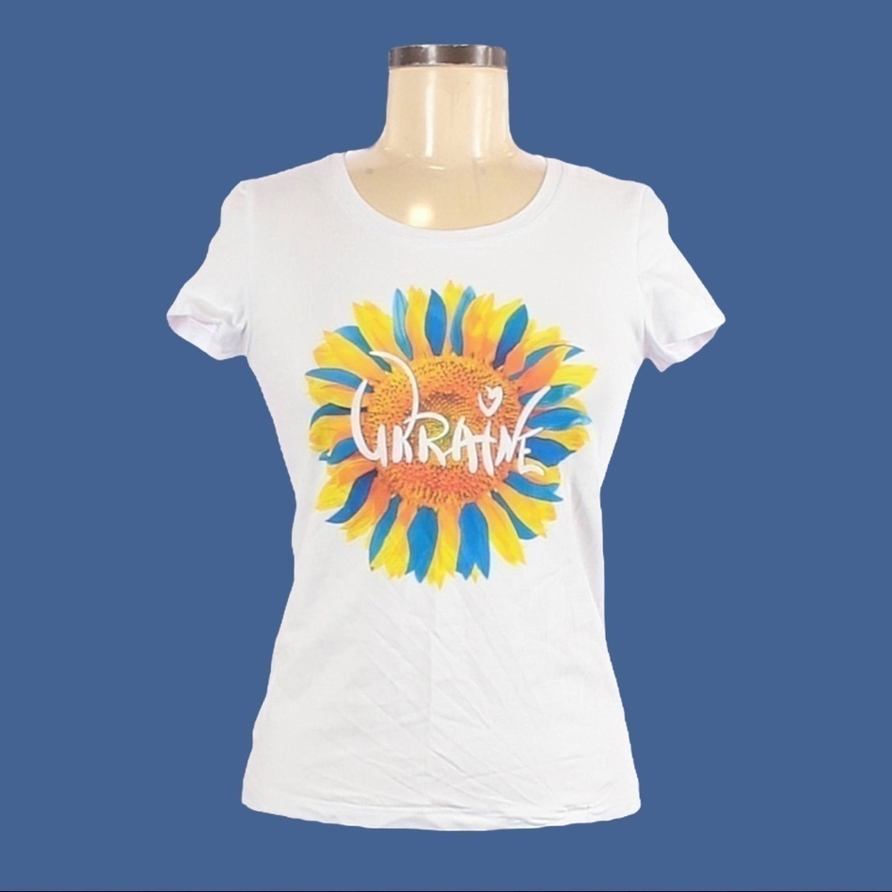 🌺 Kifa Ukraine Sunflower Graphic Classic White Cotton Short Sleeve Tee Size M